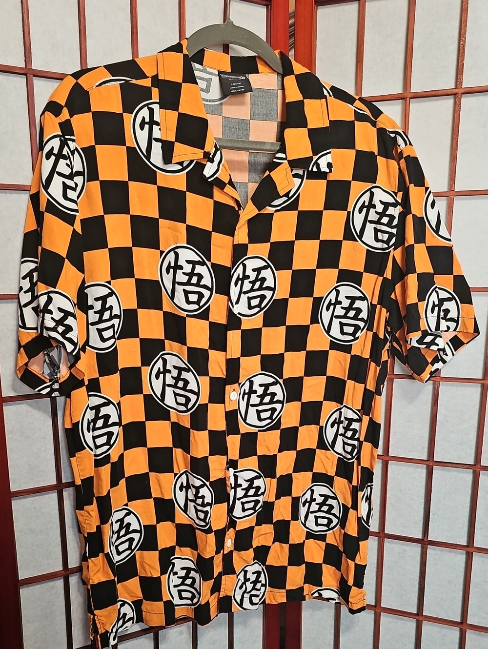 Men's Dragonball Orange & Black Checker Short Sleeve Shirt